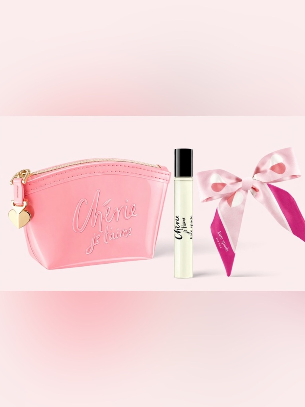 Kate Spade Cherie Je T’aime Travel Spray Set Pouch Mini Scarf NWT